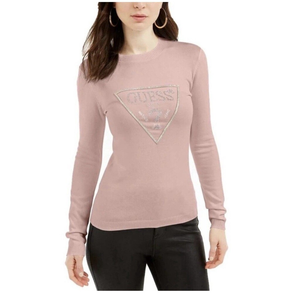Guess NAOMI Ribbed Embellished Pullover Sweater Blush Pink Small